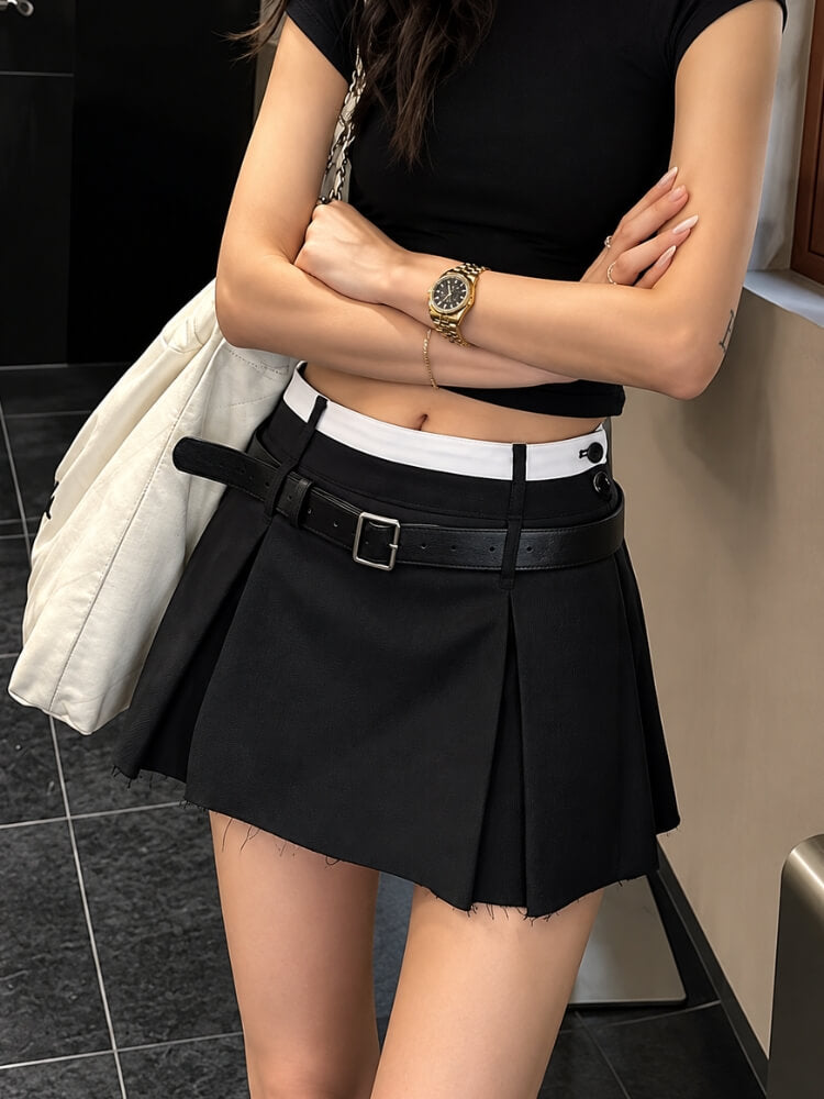 Belted Pleated Skirt