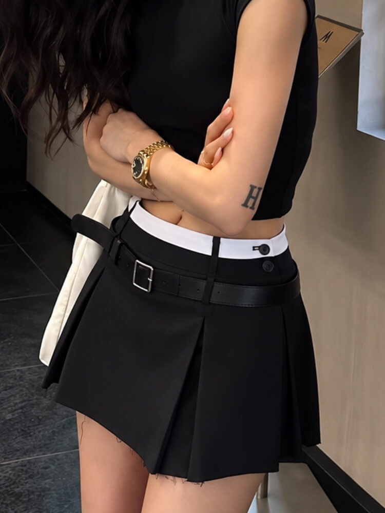 Belted Pleated Skirt