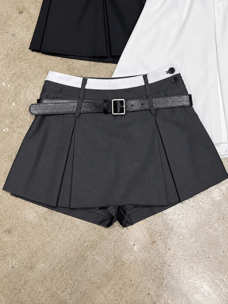 Belted Pleated Skirt