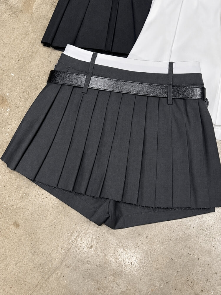 Belted Pleated Skirt