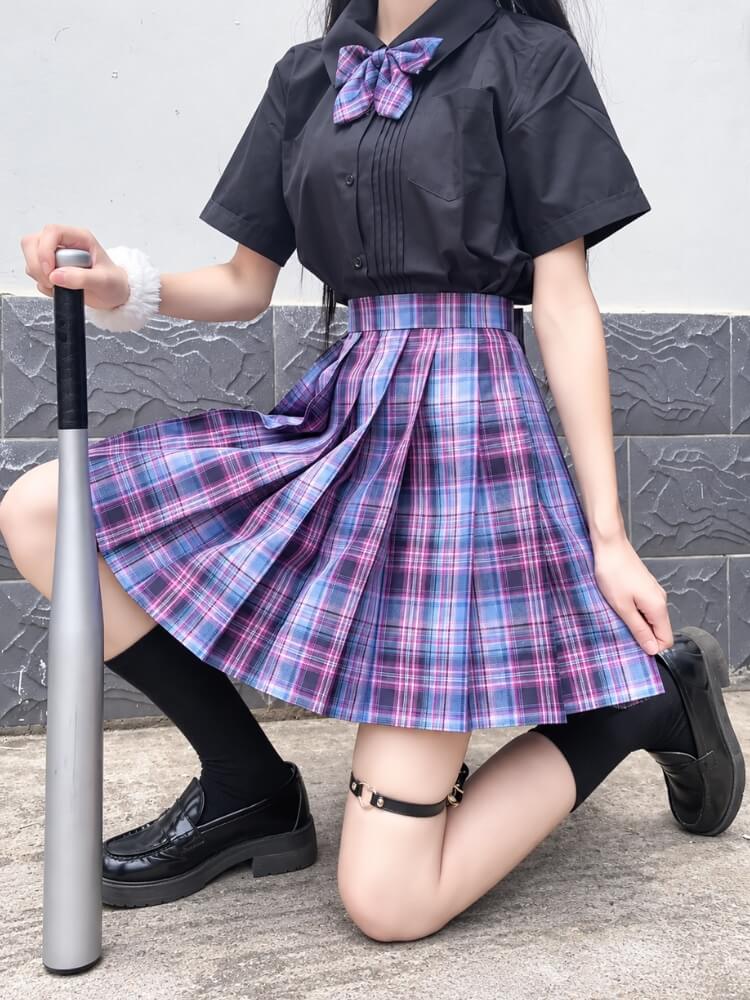 Berry Pleated Mini Skirt