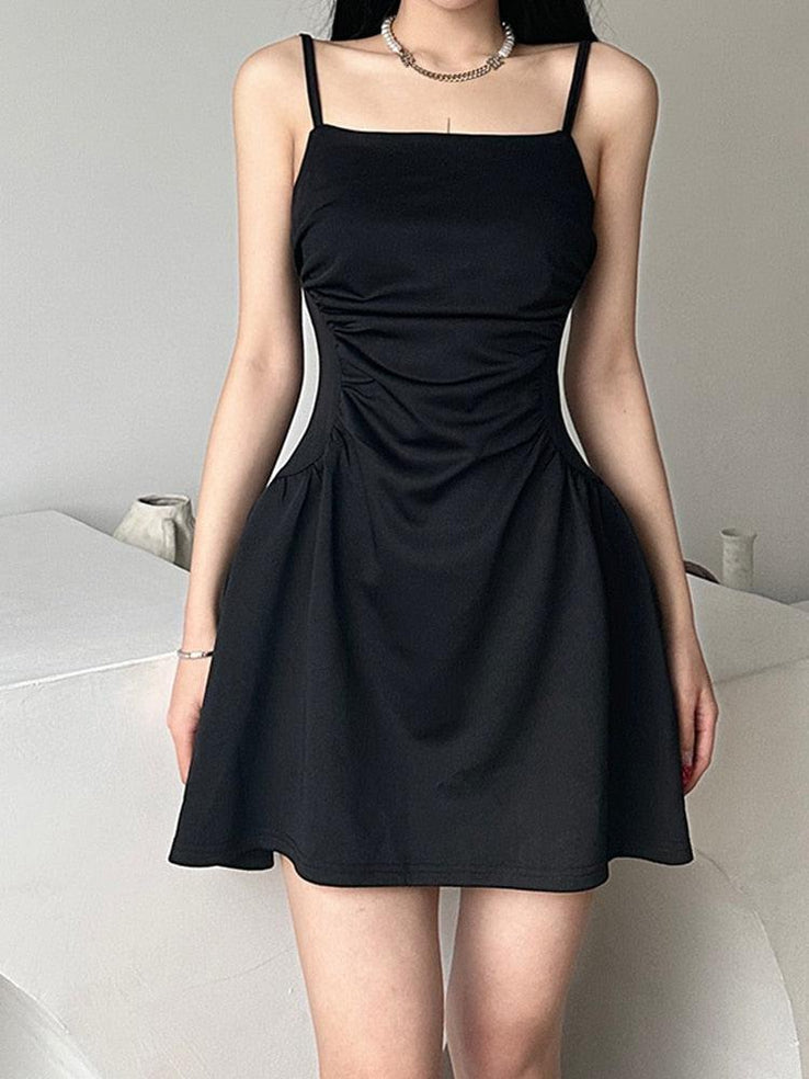 Black Solid Sleeveless Mini Dress
