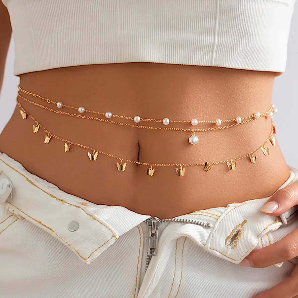 Butterfly Layered Beaded Belly Chain