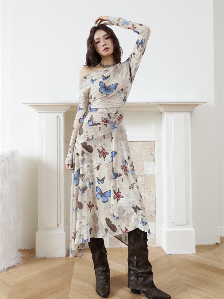 Butterfly One Shoulder Midi Dress - Litlookz Studio Butterfly One Shoulder Midi Dress - Litlookz Studio