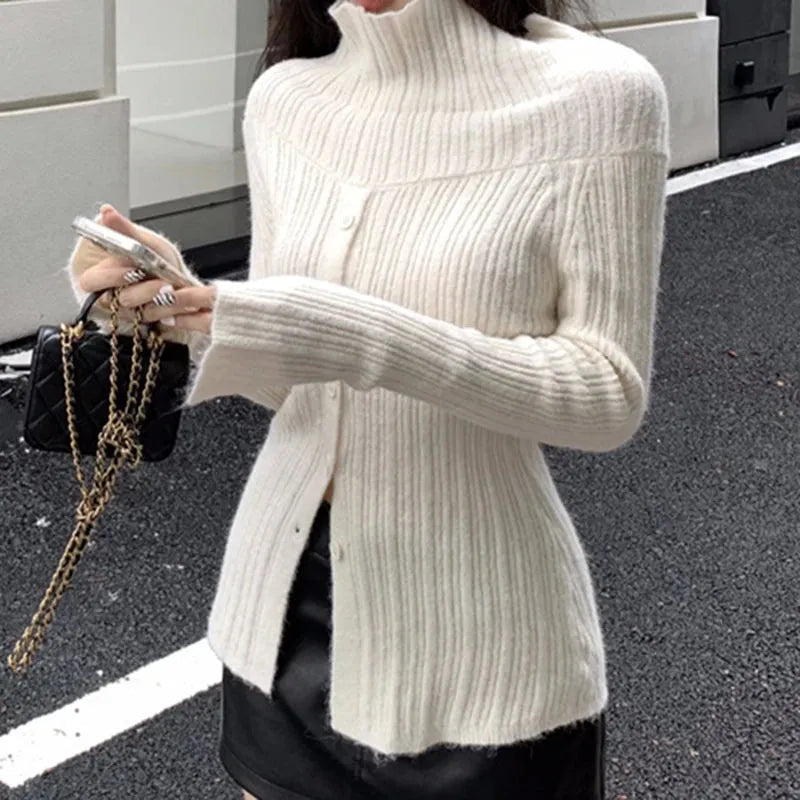 Button Up Off Shoulder Knitted Top - Litlookz Studio
