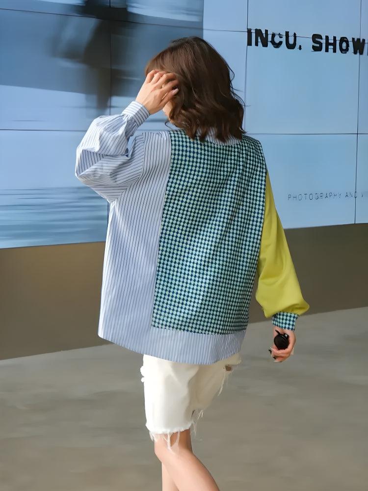 Buttoned Sleeved Patchwork Shirt - Litlookz Studio