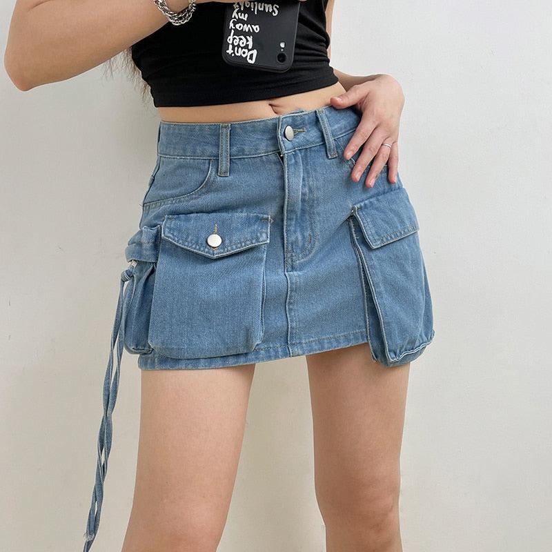 Cargo Denim Mini Skirt