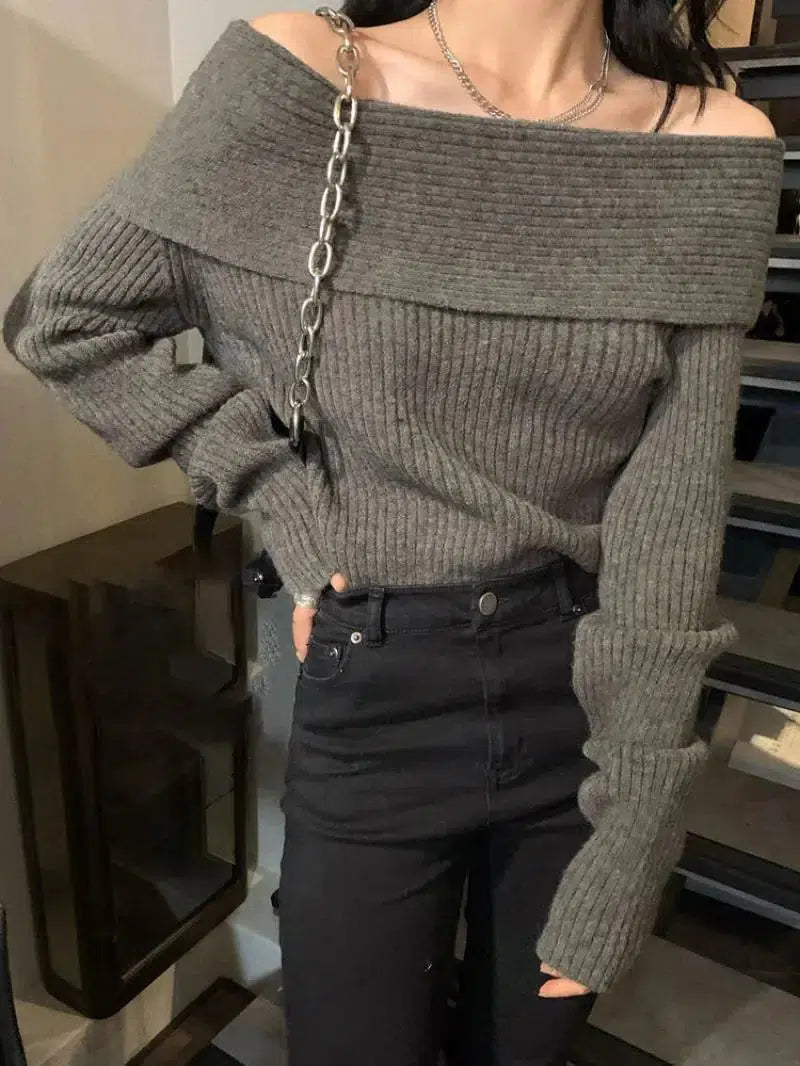 Casual Off Shoulder Knitted Sweater