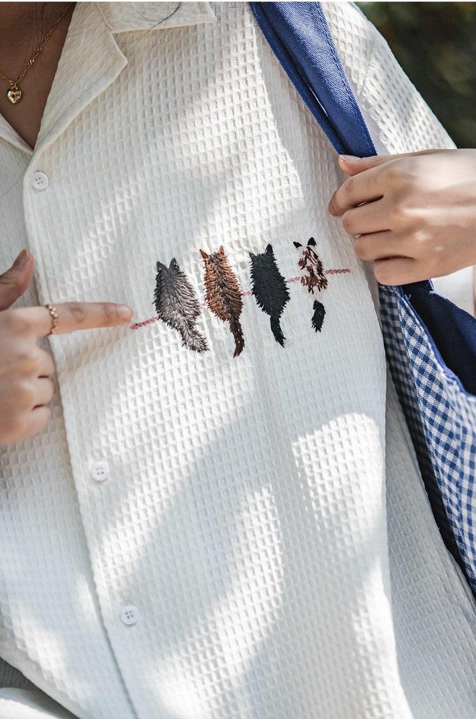 cat dress shirt Cat Embroidered Shirt