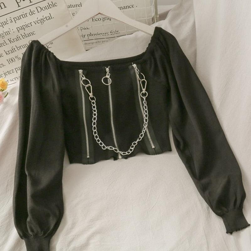 Chain String Top Chain Detailed Square Neck Crop Top - Litlookz Studio