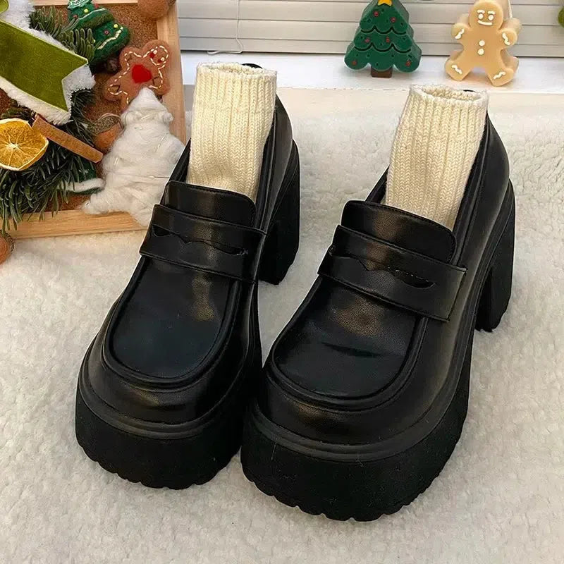 Loafers 90s Platform Shoes Chunky Platform High Heel Loafer Shoes