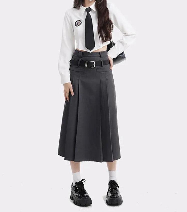 College Girl Pleated Midi Skirt