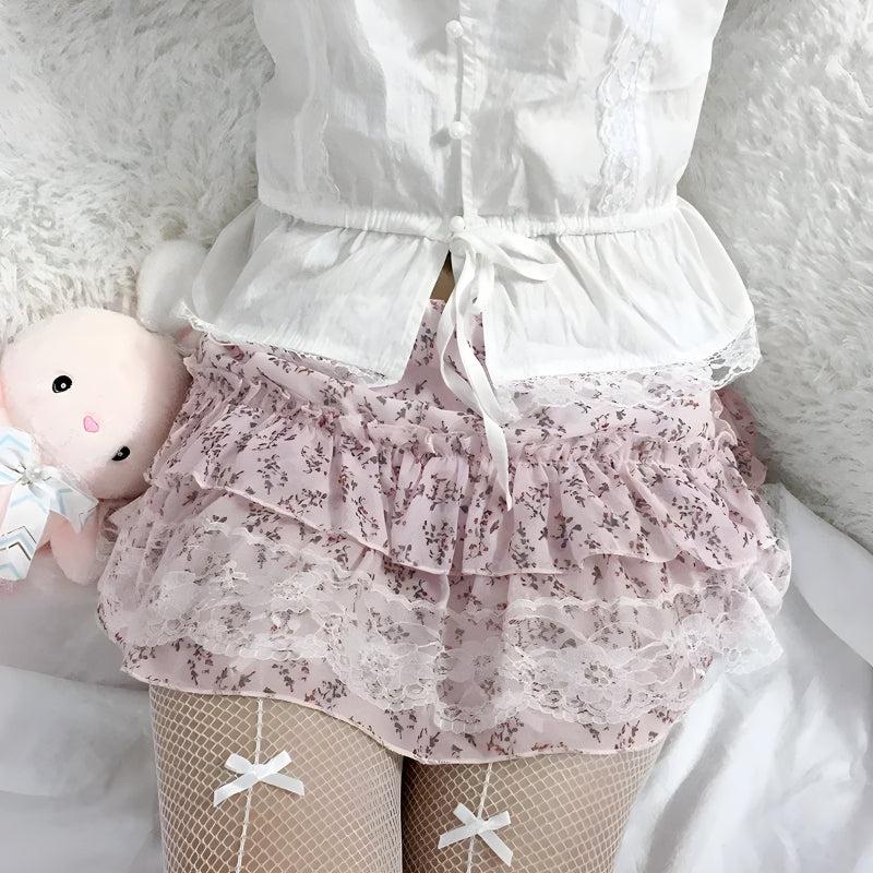 Coquette Floral Ruffled Mini Skirt