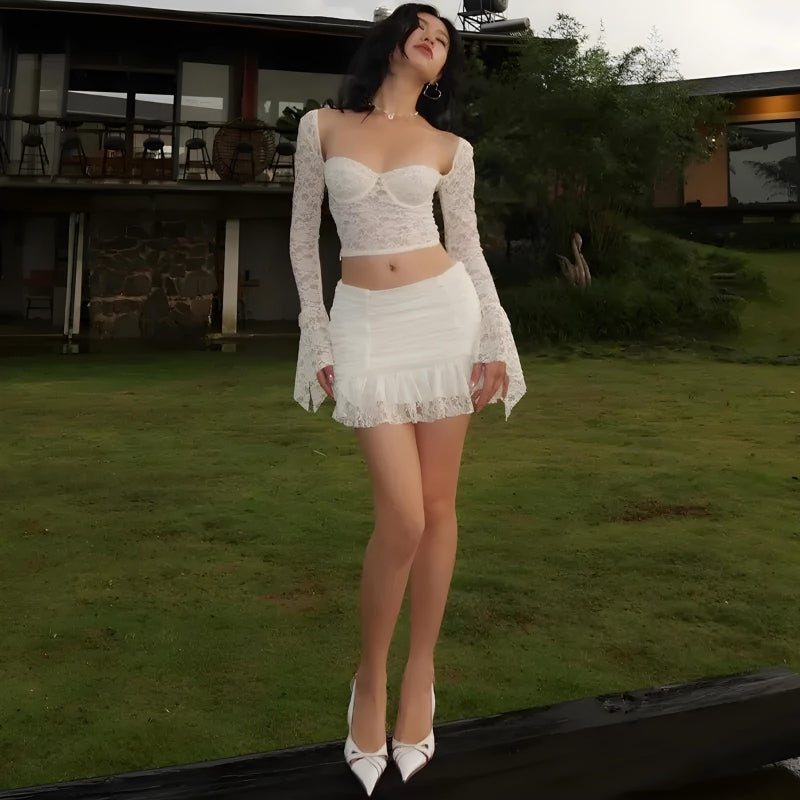 Coquette Lace Top Ruched Mini Skirt Two Piece Set Litlookz Studio