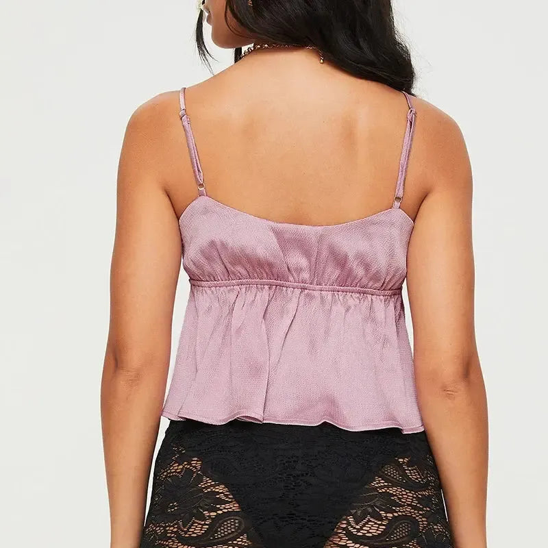 Coquette Lace Trim Tie Front Top