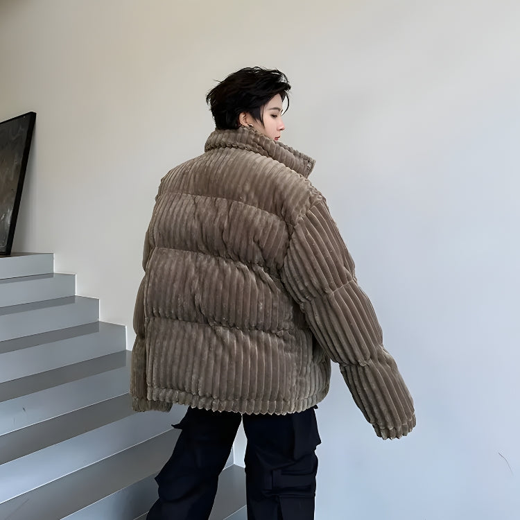 Corduroy Buttoned Puffer Jacket
