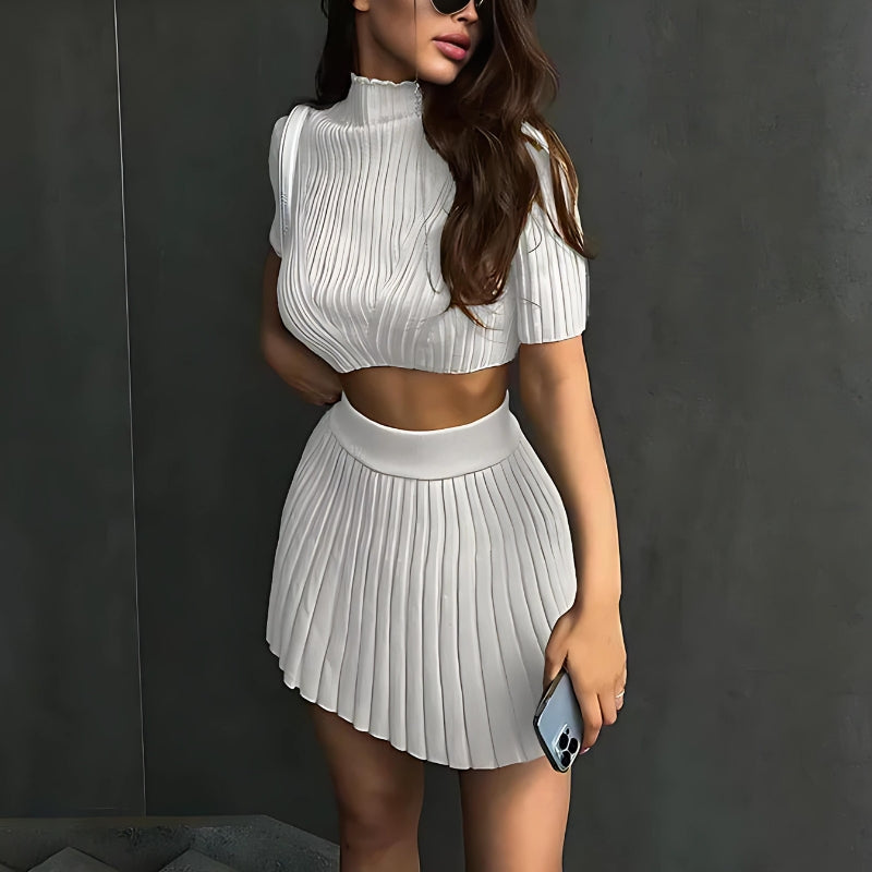 Corduroy Knitted Crop Top & Mini Skirt Two Piece Set - Litlookz Studio
