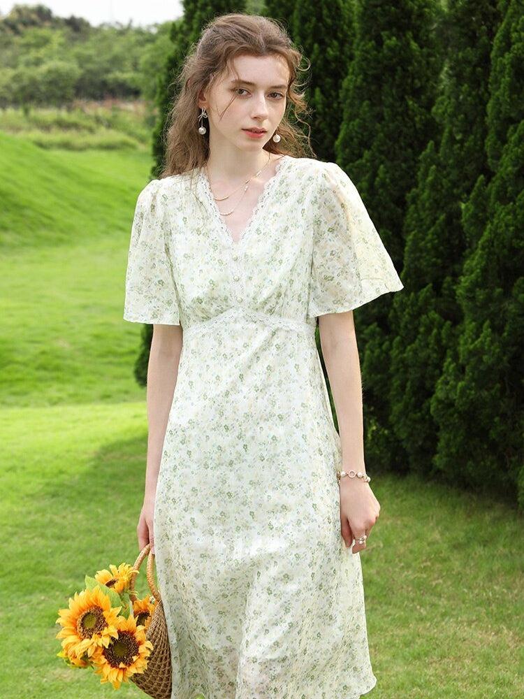 white flowy cottagecore dress Daytime Story Cottagecore White Lace Dress main image 0