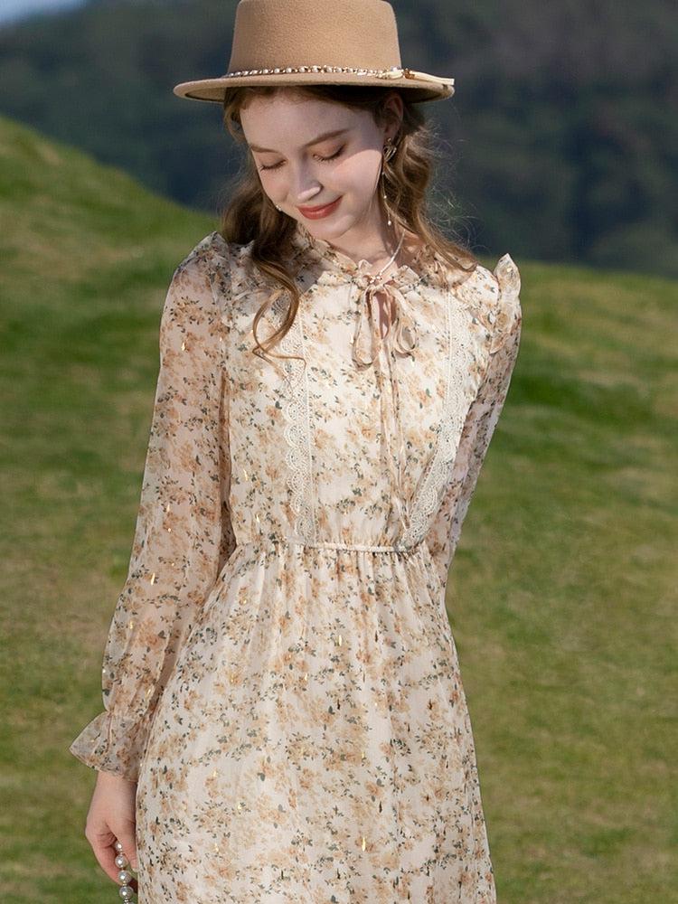 Cottagecore Lace Detailed Floral Midi Dress