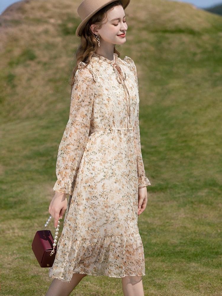 Cottagecore Lace Detailed Floral Midi Dress - Litlookz Studio
