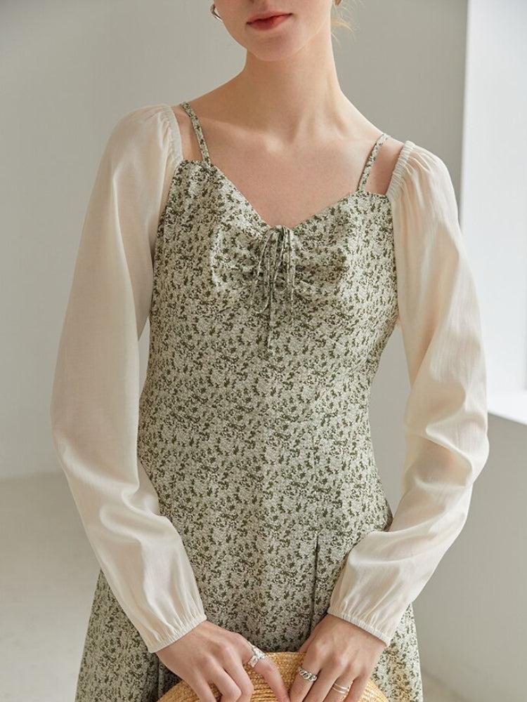 Cottagecore Shirt Sleeve Floral Midi Dress