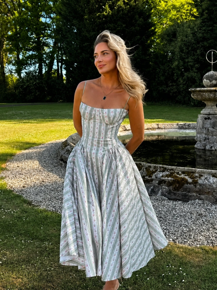 Shop Cottagecore Striped Floral Midi Dress