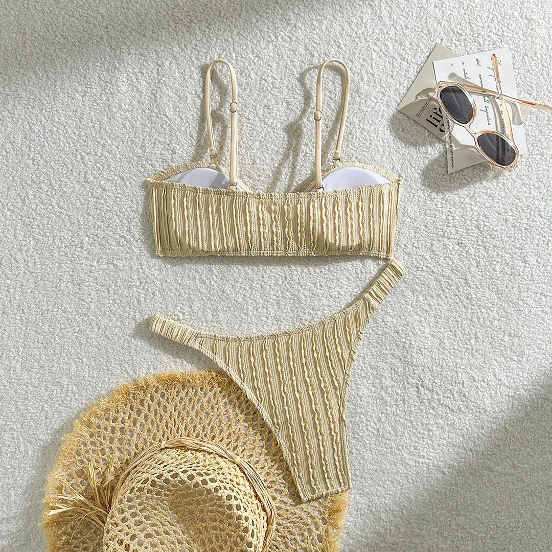 Crinkle Bandeau Bikini Set