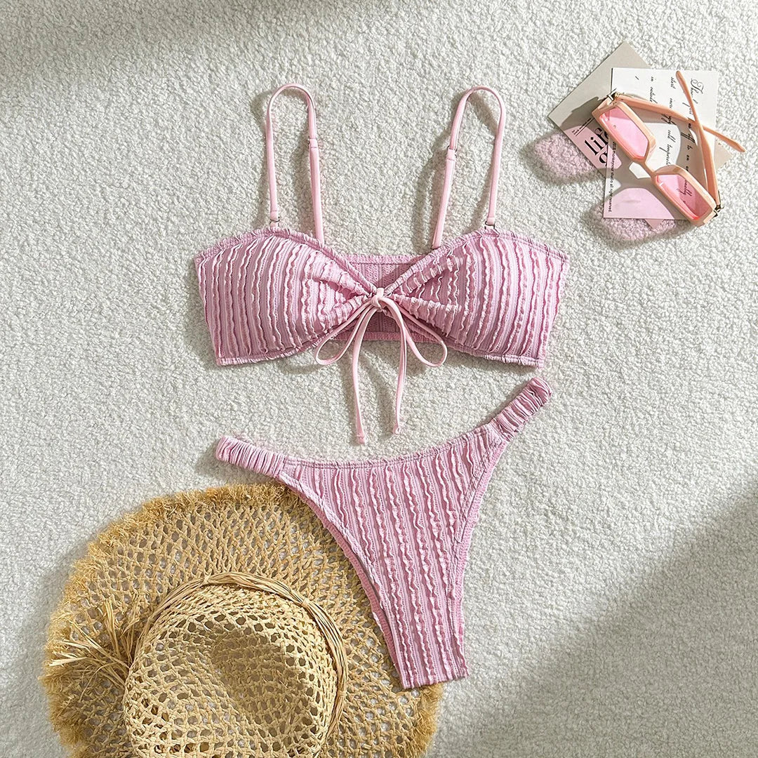 Crinkle Bandeau Bikini Set