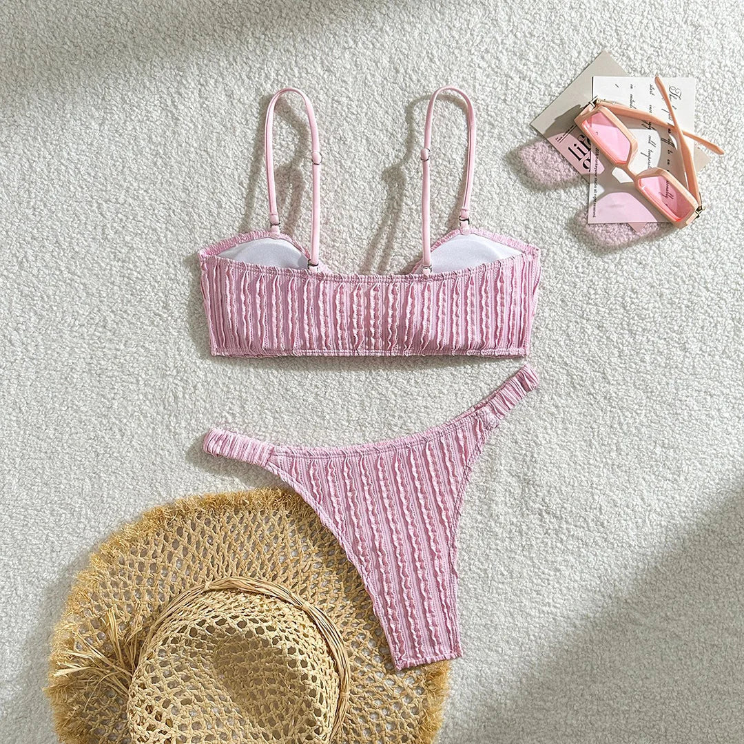 Crinkle Bandeau Bikini Set