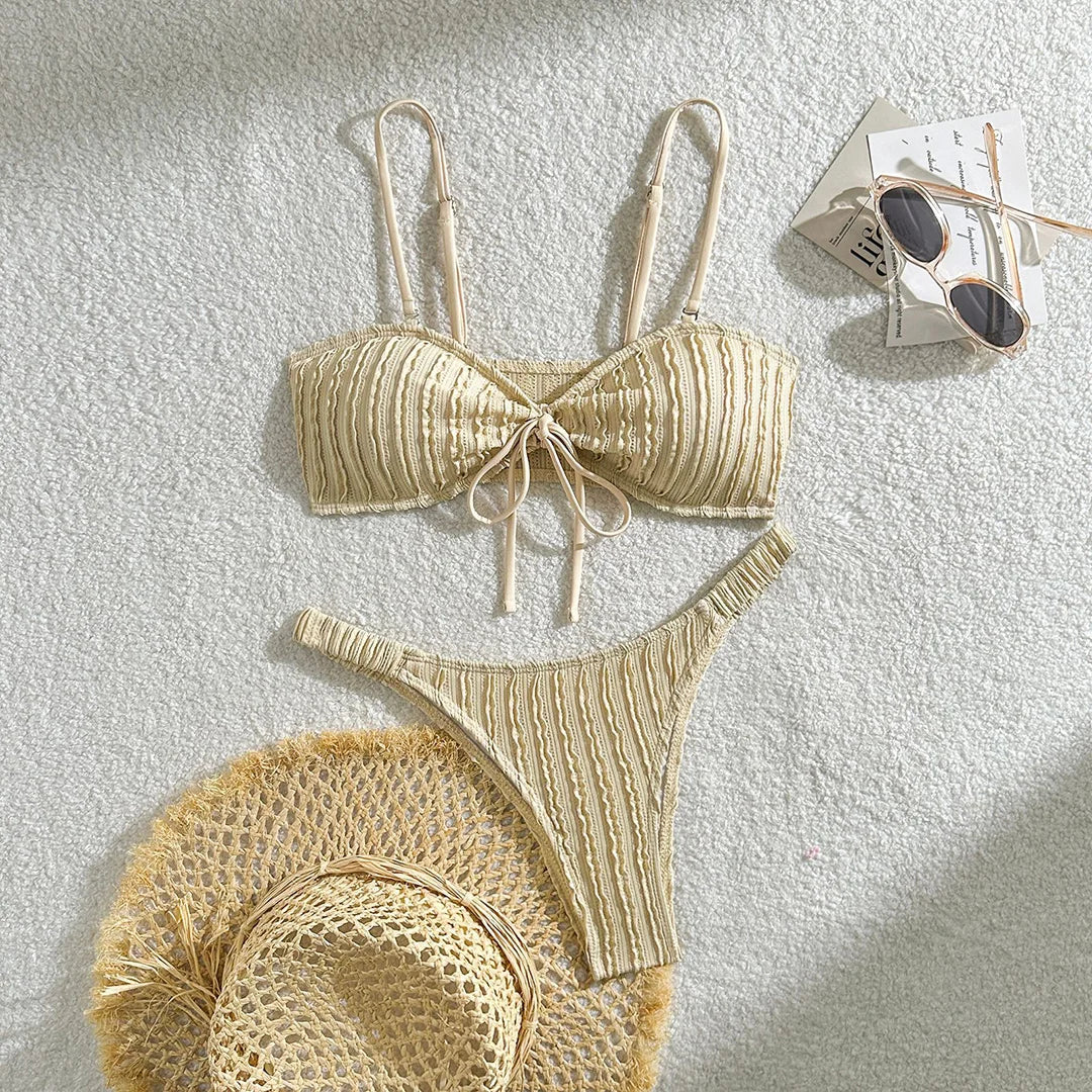 Crinkle Bandeau Bikini Set