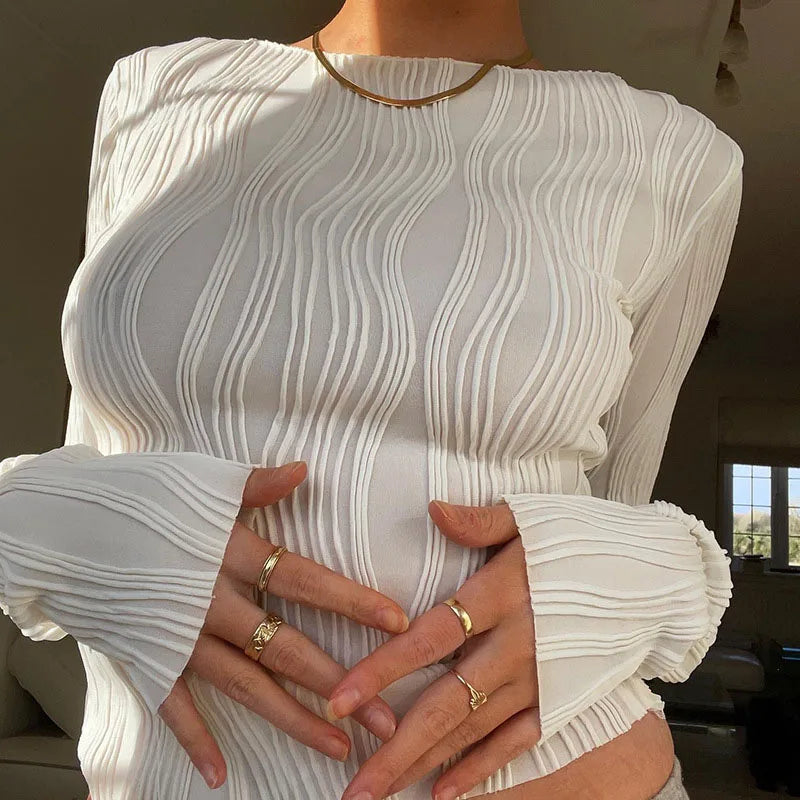 Crinkle Long Sleeve Top