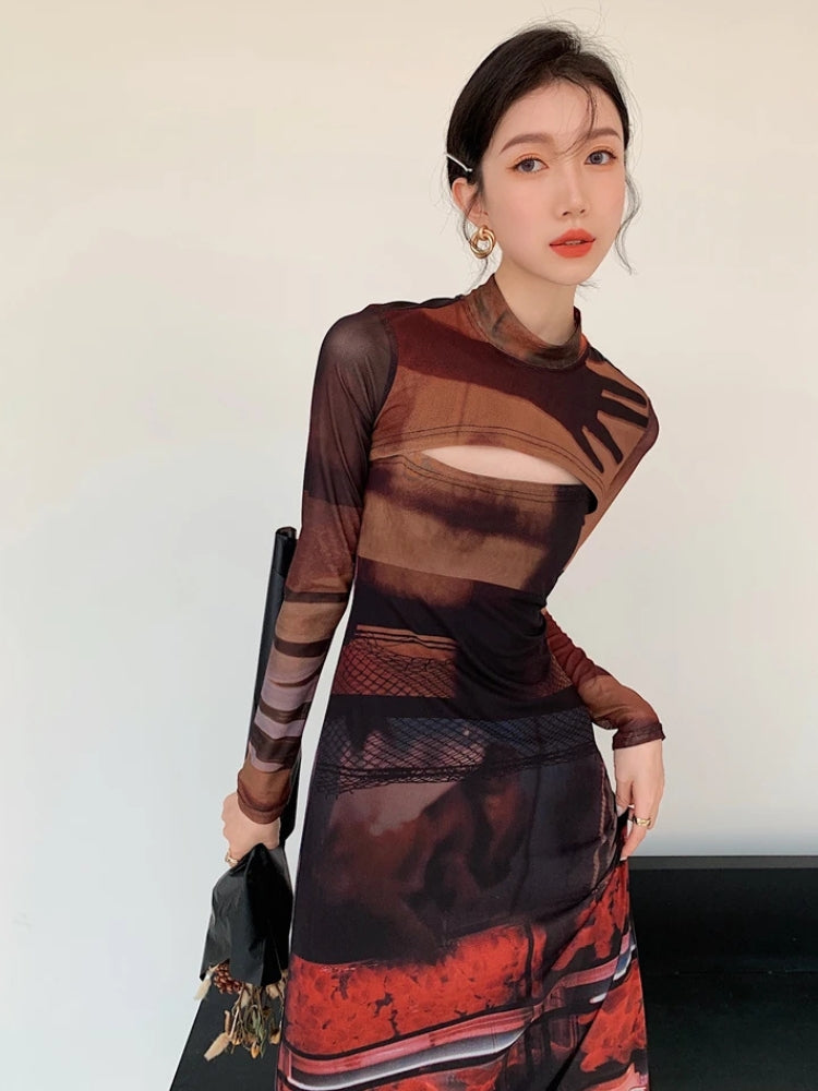 crop top midi dress Crop Top & Mesh Midi Dress Two Piece Set