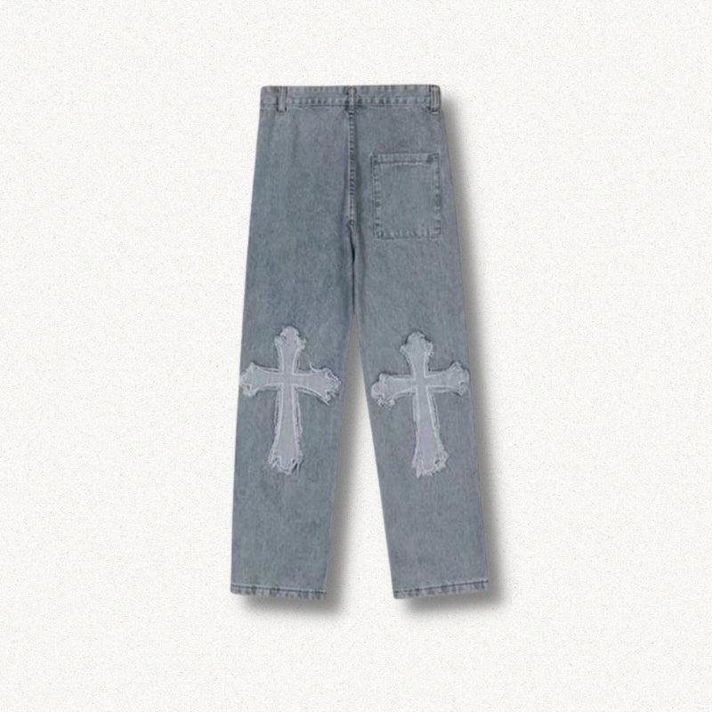 Cross Patchwork Baggy Jeans