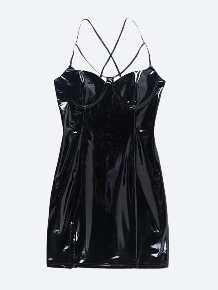 chinese dress ladies Cyberpunk Faux Patent Leather Mini Dress