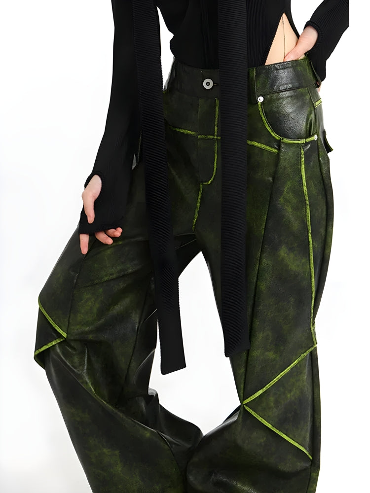 Cyberpunk Forest Faux Leather Pants