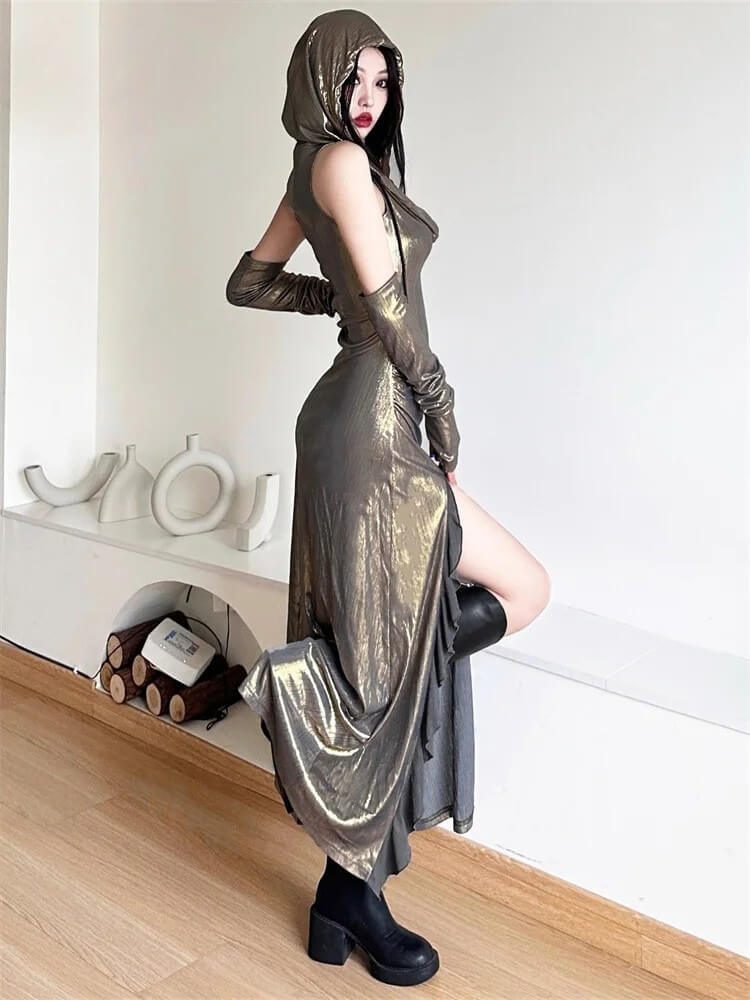 green emerald velvet dress Cyberpunk Gothic Dress Black / L