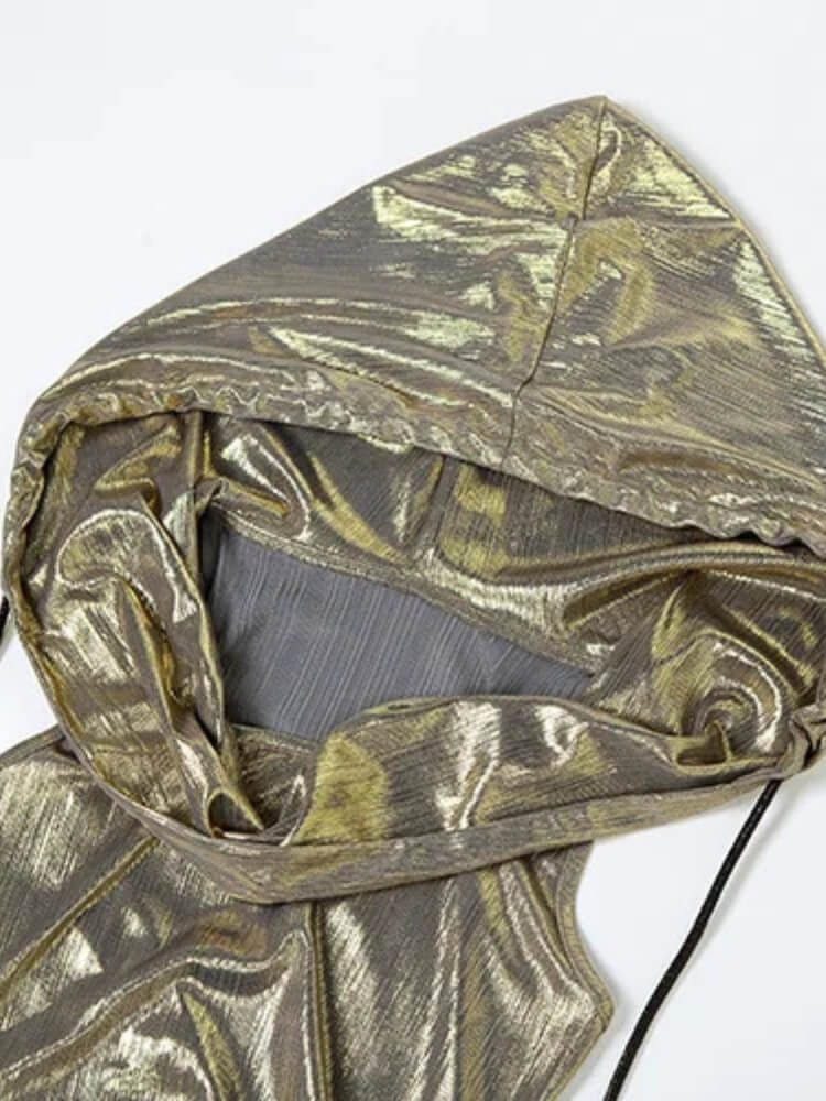 Cyberpunk Metallic Hooded Midi Dress - Litlookz Studio Cyberpunk Metallic Hooded Midi Dress - Litlookz Studio