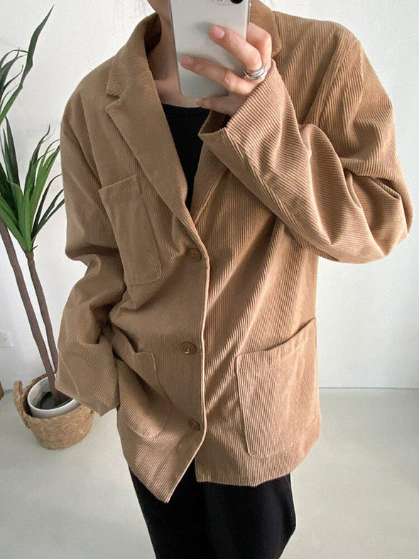 Light Academia Cropped Corduroy Jacket