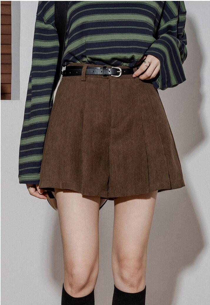 a girl is wearing a Dark Academia Corduroy Shorts