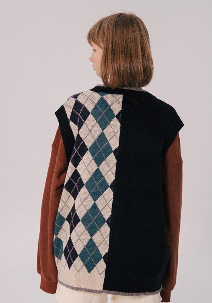 Dark Academia Half Argyle Sweater Vest