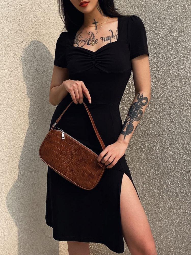 Dark Academia Leg Split Midi Dress - Litlookz Studio