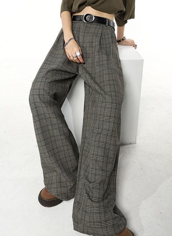 Dark Academia Wide Leg Plaid Pants