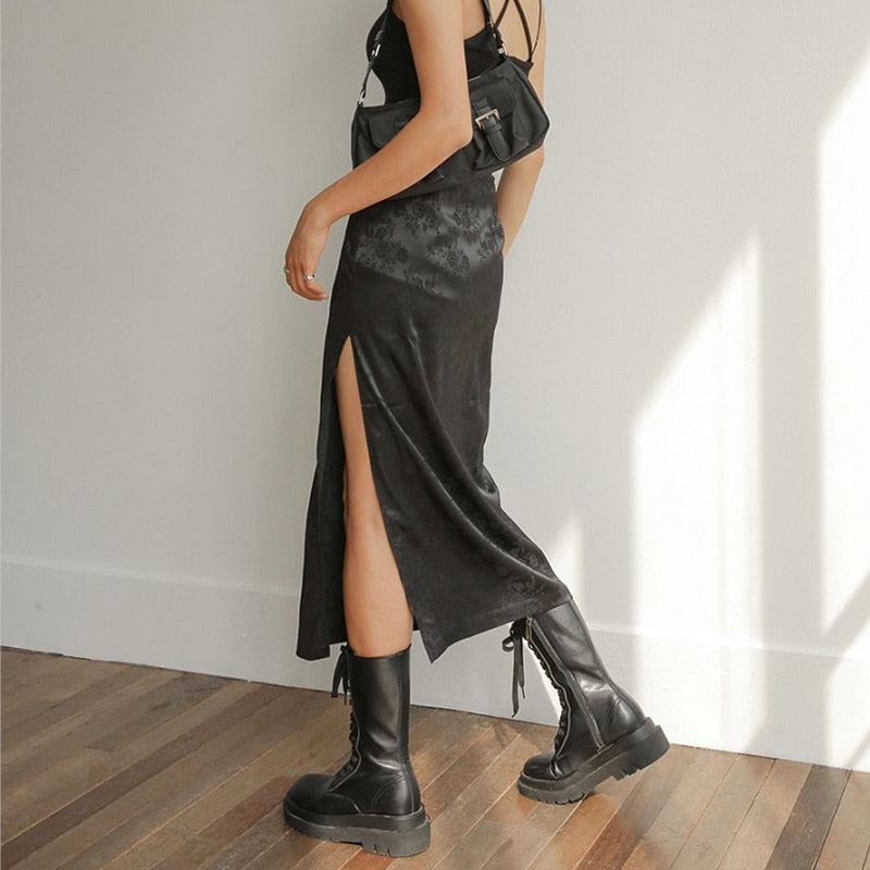Dark Floral Side Slit Midi Skirt – Litlookz Studio