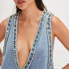 Deep V Denim Mini Dress