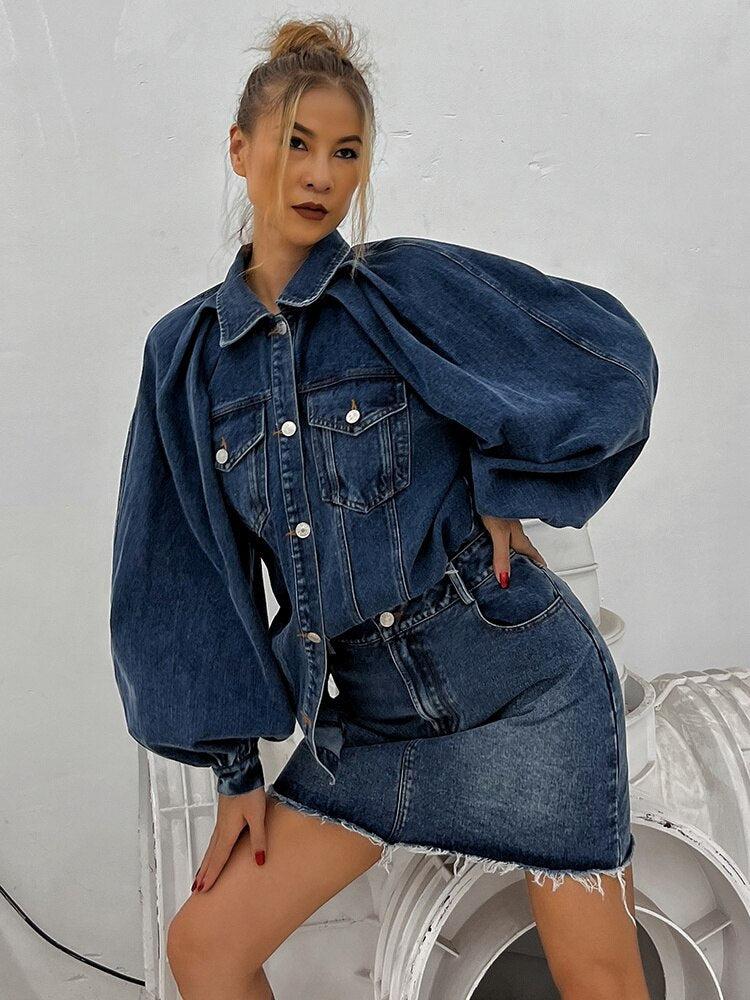 Denim Jacket Skirt Two Piece Set Litlookz Studio