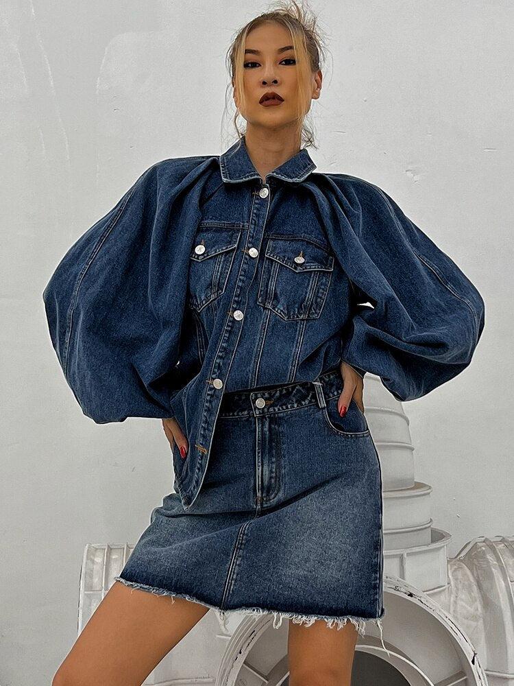 Denim Jacket & Skirt Two Piece Set