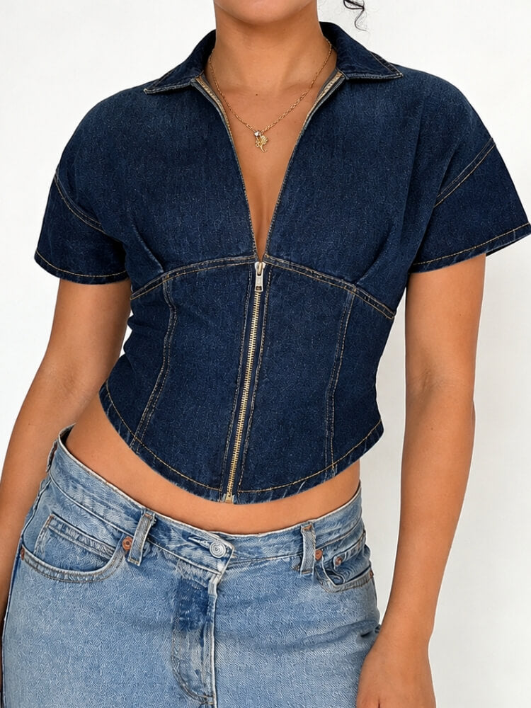 Denim Zip Shirts Top