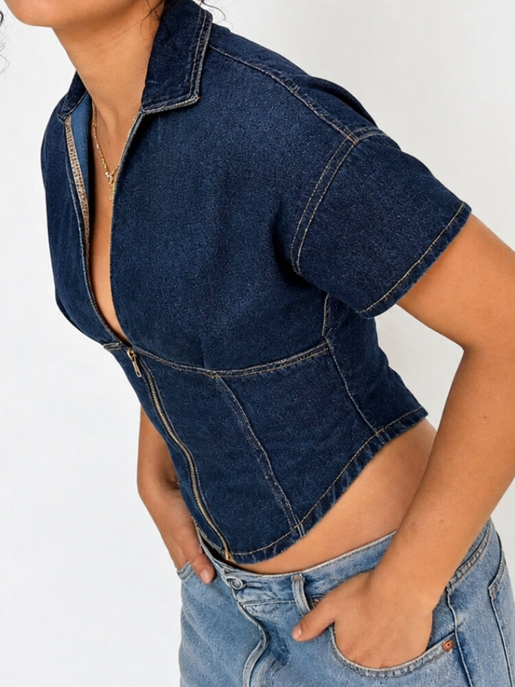 Denim Zip Shirts Top