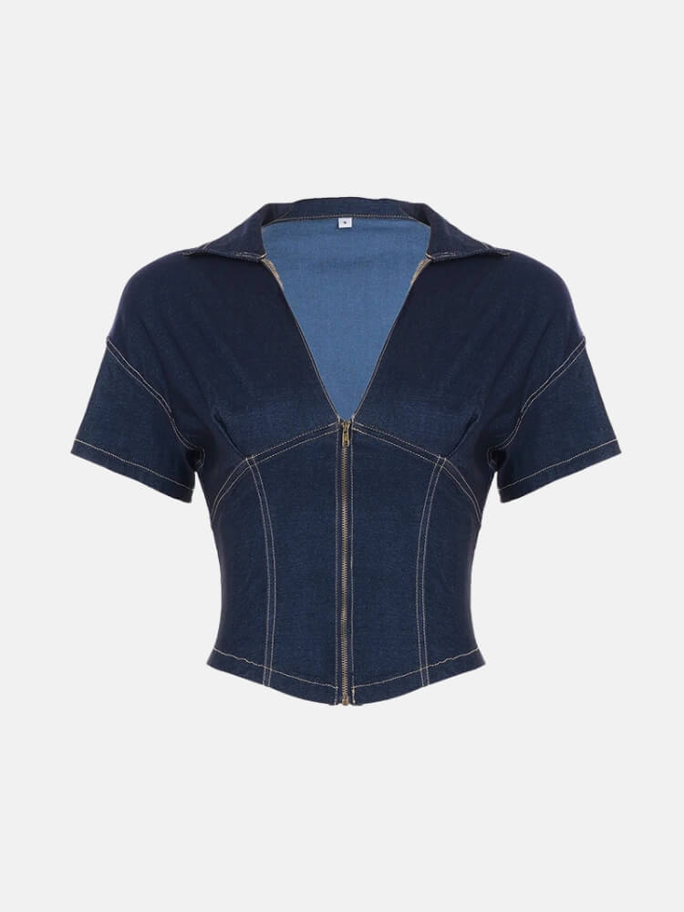 Denim Zip Shirts Top
