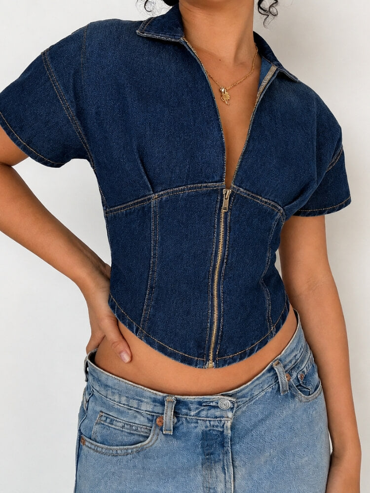 Denim Zip Shirts Top